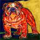 a lotta bull english bulldog yellow pup art dog art and abstract dogs, pup art dog pop art prints, abstract dog paintings, abstract dog portraits, pop art pet portraits and dog gifts in colorful original pop art dog art and fine art dog prints by artists Jane Billman and Gregg Billman