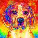 beagle pup art dog art and abstract dogs, pup art dog pop art prints, abstract dog paintings, abstract dog portraits, pop art pet portraits and dog gifts in colorful original pop art dog art and fine art dog prints by artists Jane Billman and Gregg Billman