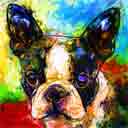 boston terrier pup art dog art and abstract dogs, pup art dog pop art prints, abstract dog paintings, abstract dog portraits, pop art pet portraits and dog gifts in colorful original pop art dog art and fine art dog prints by artists Jane Billman and Gregg Billman