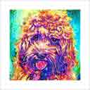 cockapoo headshot pup art dog art and abstract dogs, pup art dog pop art prints, abstract dog paintings, abstract dog portraits, pop art pet portraits and dog gifts in colorful original pop art dog art and fine art dog prints by artists Jane Billman and Gregg Billman