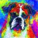 millie boxer pup art dog art and abstract dogs, pup art dog pop art prints, abstract dog paintings, abstract dog portraits, pop art pet portraits and dog gifts in colorful original pop art dog art and fine art dog prints by artists Jane Billman and Gregg Billman
