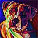 prissy staffordshire bull terrier pup art dog art and abstract dogs, pup art dog pop art prints, abstract dog paintings, abstract dog portraits, pop art pet portraits and dog gifts in colorful original pop art dog art and fine art dog prints by artists Jane Billman and Gregg Billman